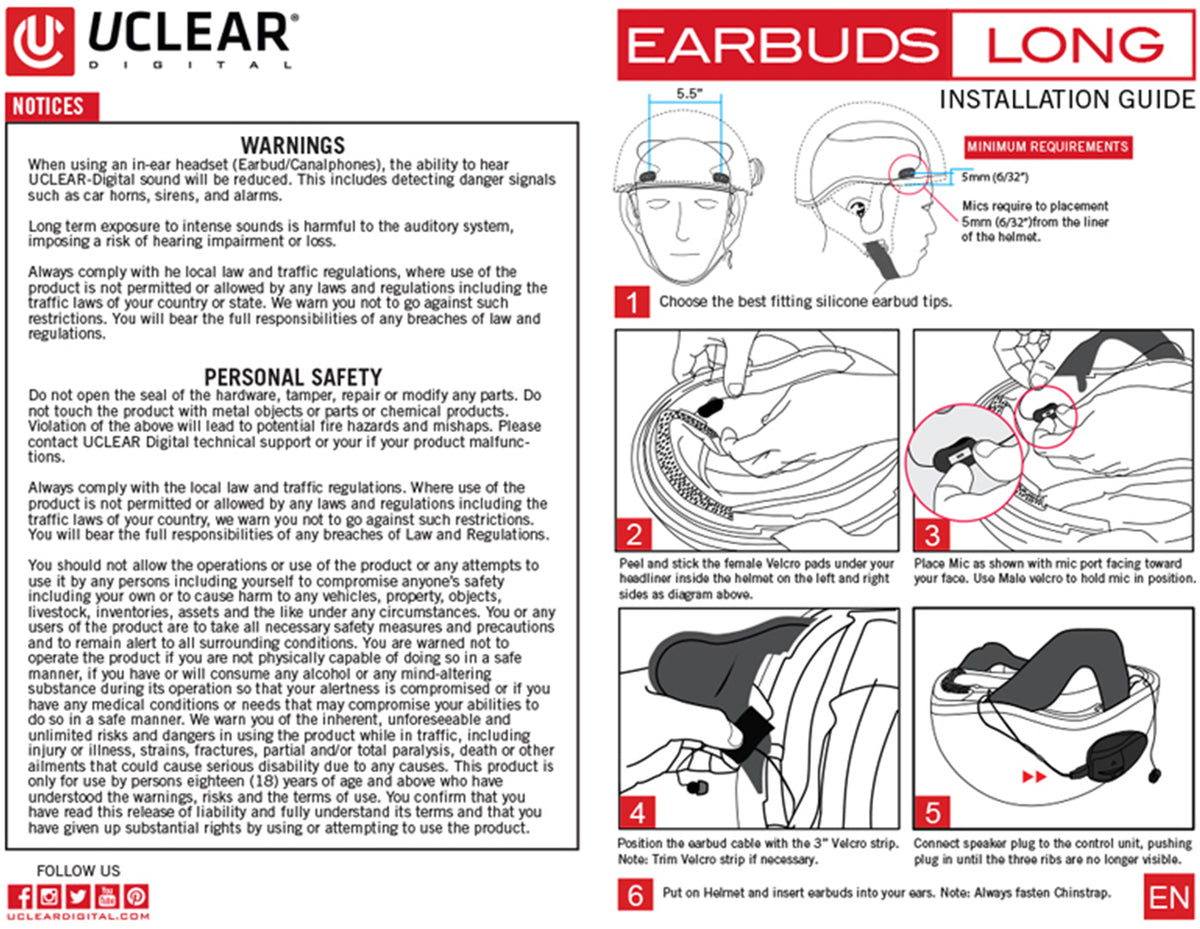 HALF HELMET EARBUDS FOR HBC AND AMP SERIES
