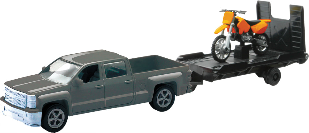 REPLICA 1:43 TRK/TRAILER/BIKE CHEVY SILVER/BIKE ORANGE