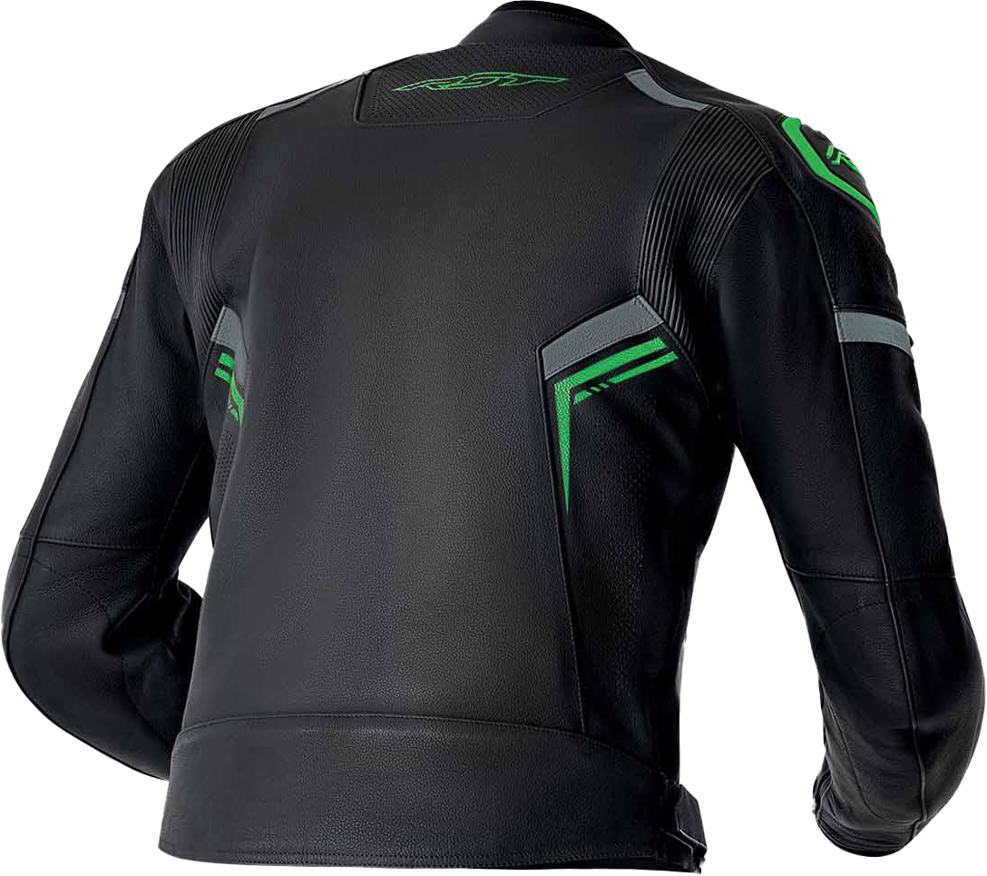 S1 D3O LEATHER JACKET BLK/GRY/FLO GRN LG
