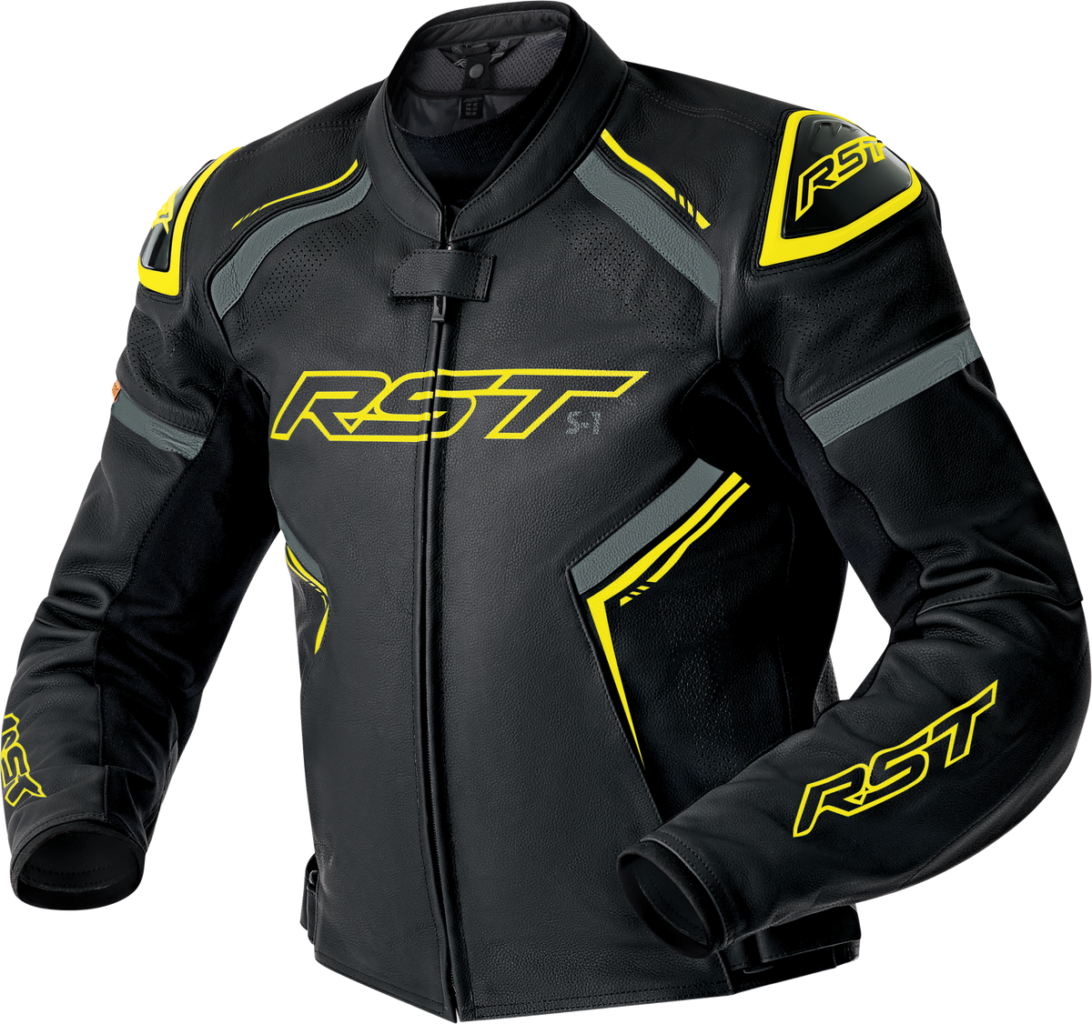 S1 D3O LEATHER JACKET BLK/GRY/FLO YEL LG
